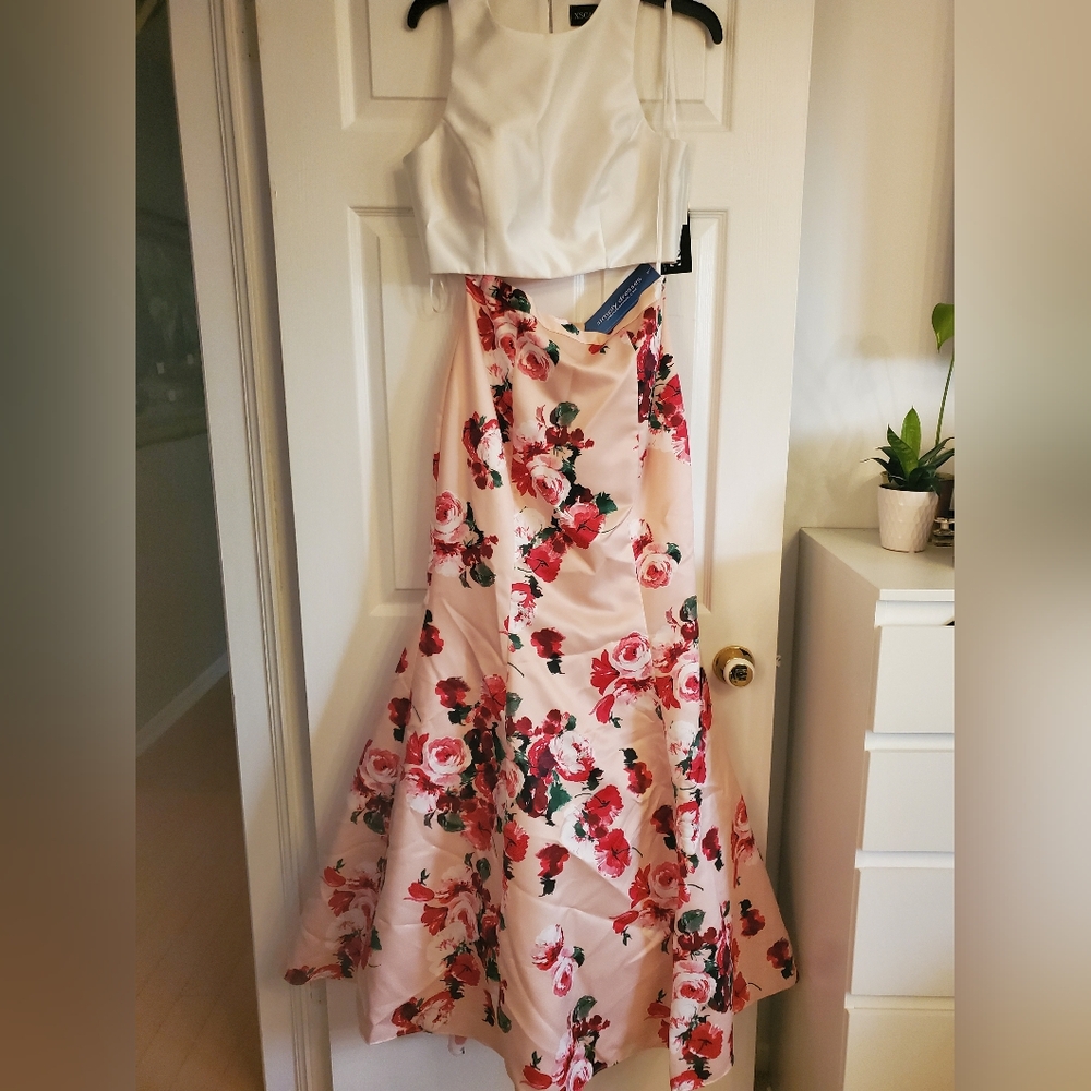 Xscape Pink Fit and Flare Maxi Skirt And Crop Top Set